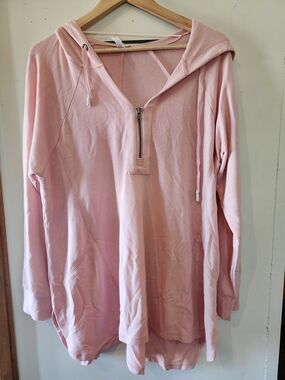 Light Pink Hooded Half-Zip Pullover Top